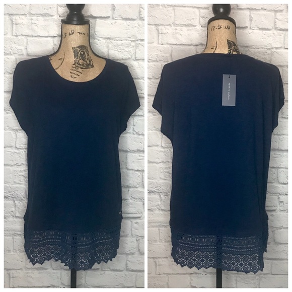 Tommy Hilfiger Tops - Tommy Hilfiger NWT Navy Blue Crochet Short Sleeve